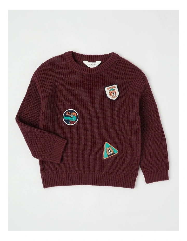 Knit Jumper with Badges in Burgundy image 1