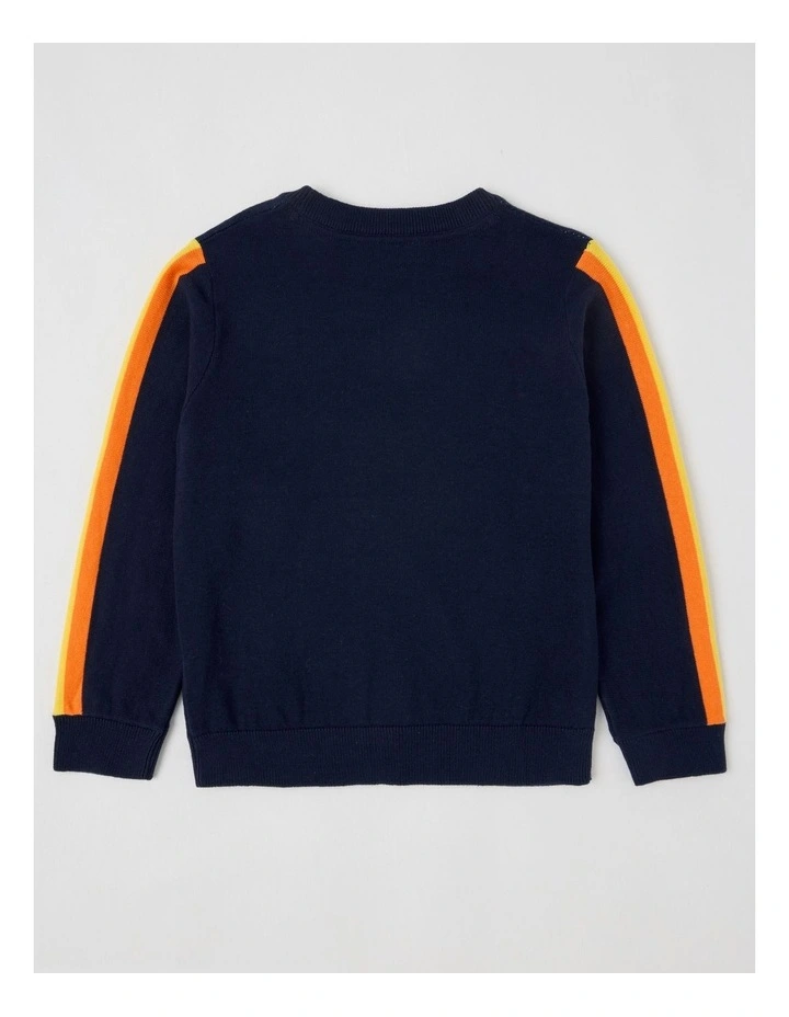 Knitted Jacquard Crew Neck Jumper in Space Rocket Navy image 3