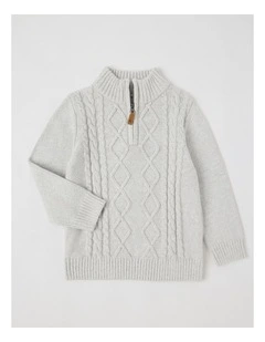 1/4 Zip Knit Jumper in Grey Cable Knit