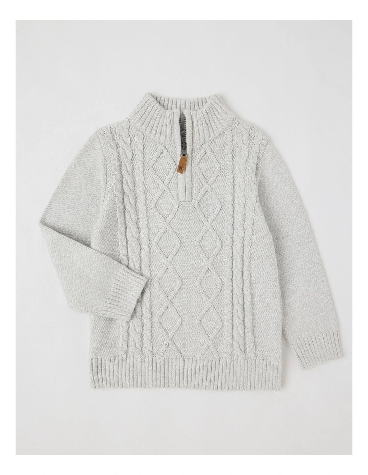 1/4 Zip Knit Jumper in Grey Cable Knit image 1