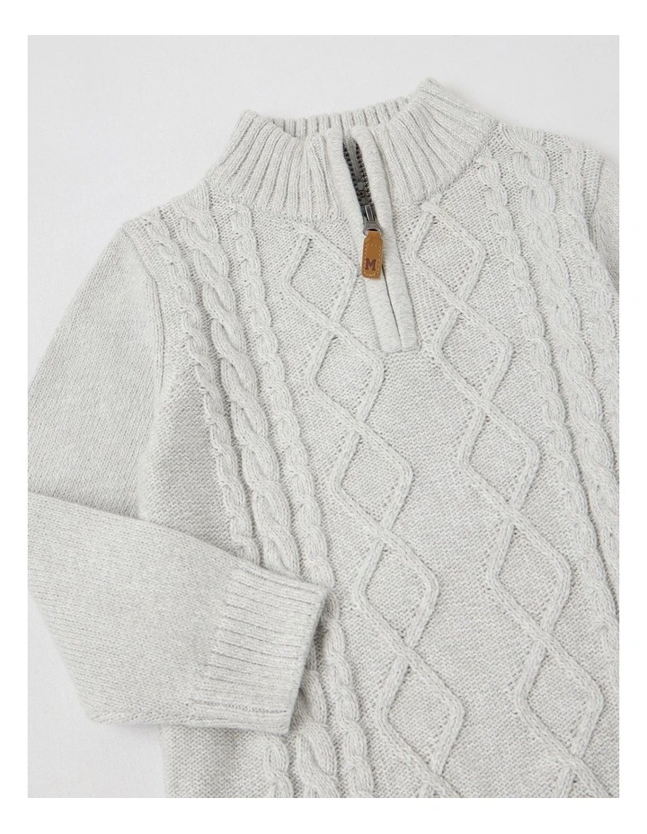 1/4 Zip Knit Jumper in Grey Cable Knit image 2
