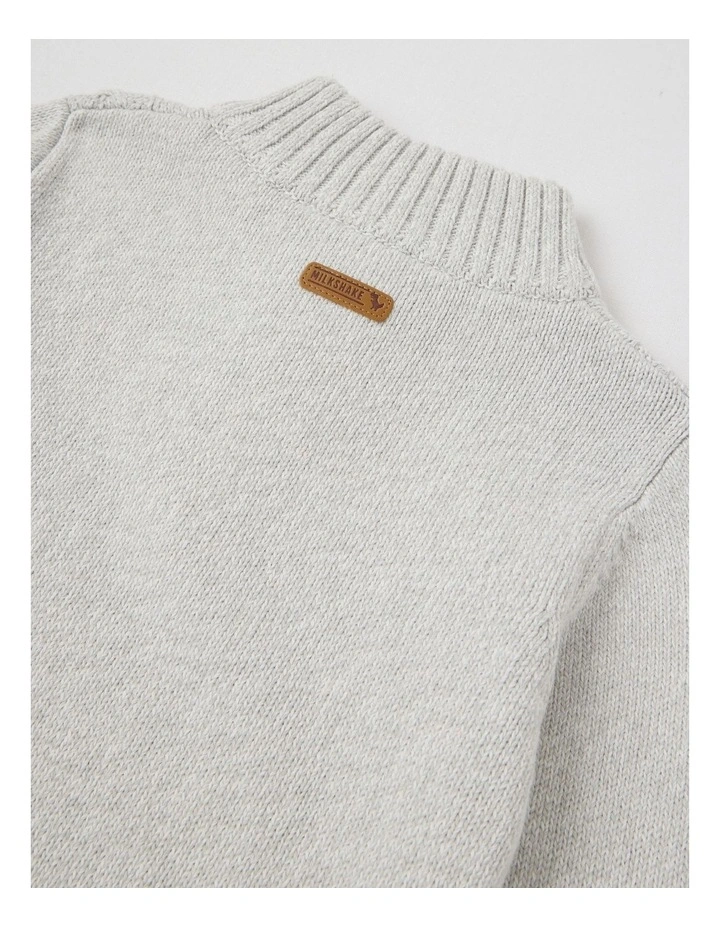 1/4 Zip Knit Jumper in Grey Cable Knit image 4