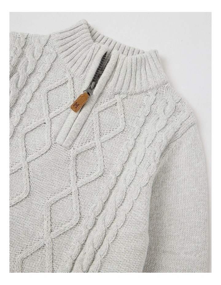1/4 Zip Knit Jumper in Grey Cable Knit image 5