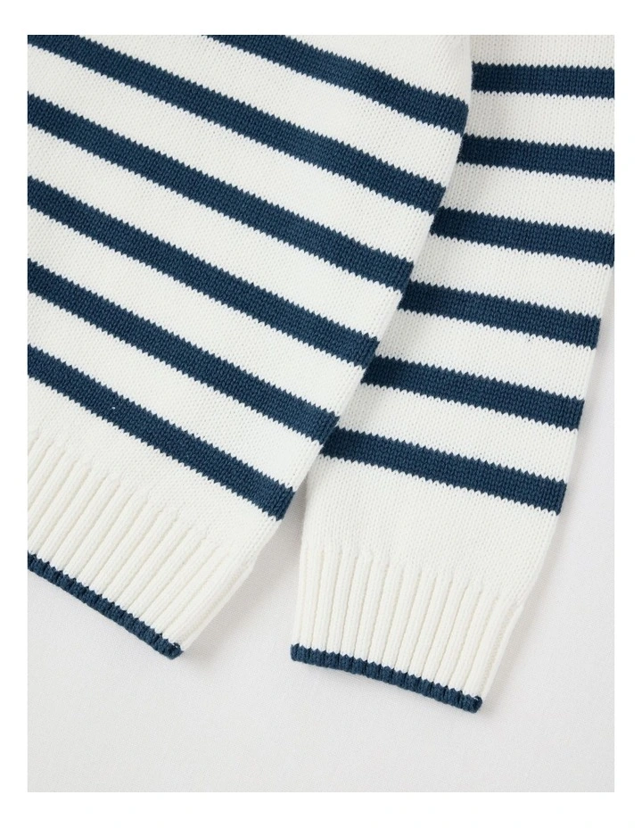 1/4 Zip Knit Jumper in White & Dark Blue Stripe image 4