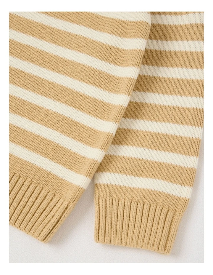 1/4 Zip Knit Jumper in Tan & Ecru Stripe image 4