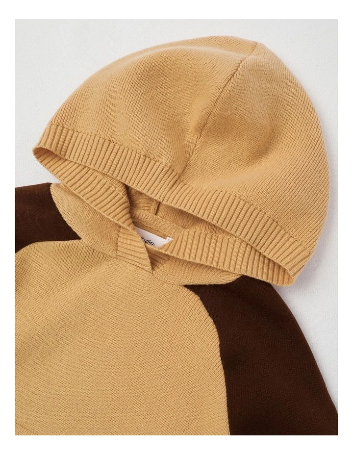 Hooded Raglan Knit Pull Over in Brown Marle image 2