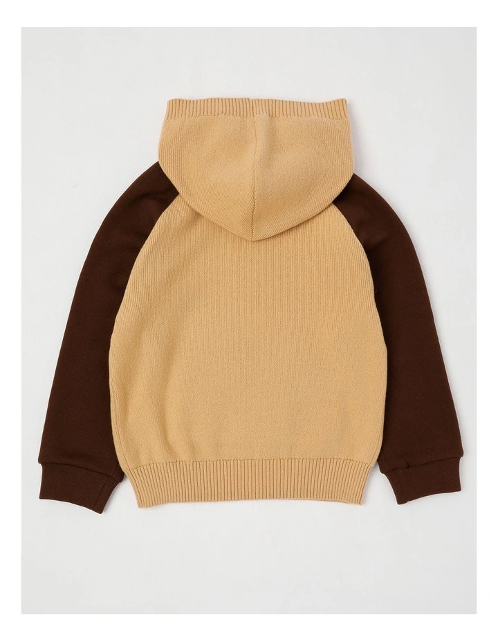 Hooded Raglan Knit Pull Over in Brown Marle image 3