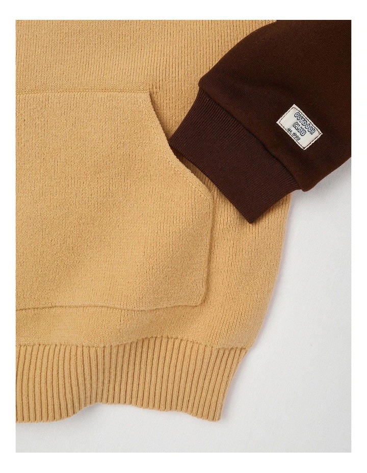 Hooded Raglan Knit Pull Over in Brown Marle image 4