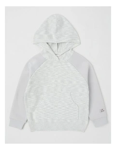 Hooded Raglan Knit Pull Over in Grey Marle