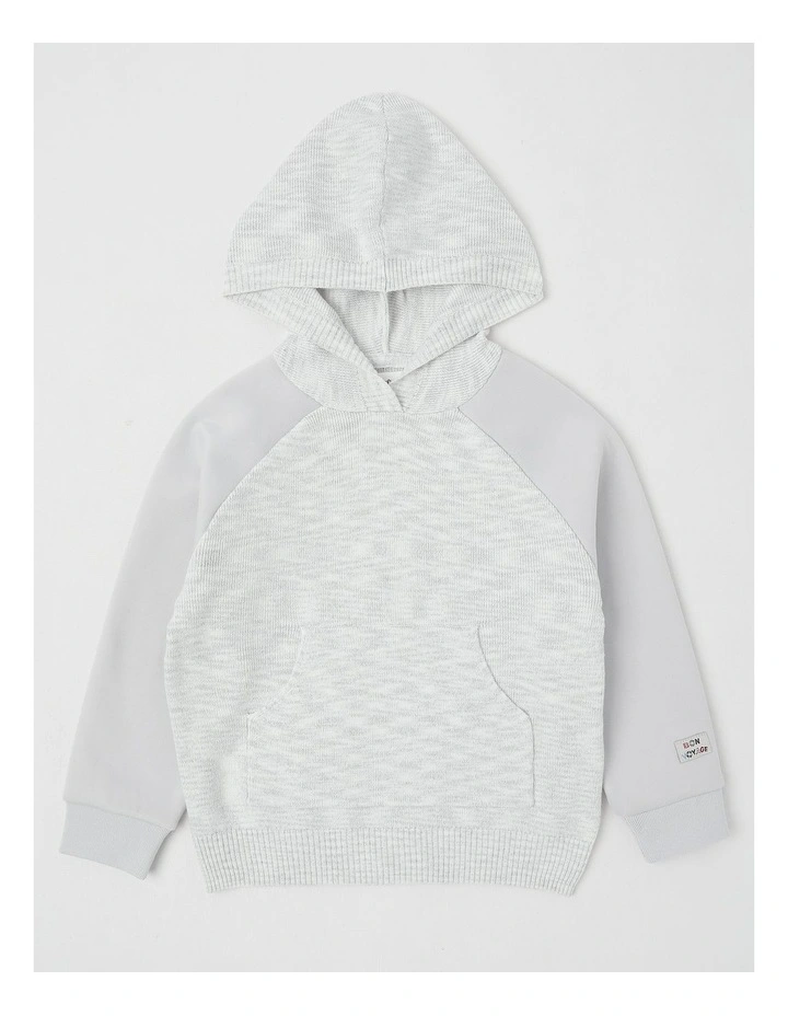 Hooded Raglan Knit Pull Over in Grey Marle image 1