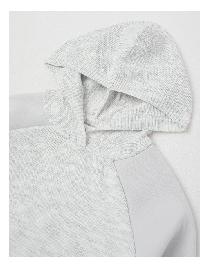 Hooded Raglan Knit Pull Over in Grey Marle image 2