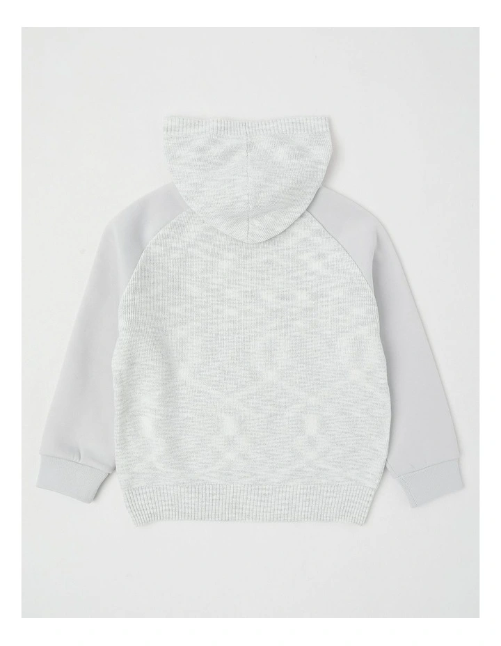 Hooded Raglan Knit Pull Over in Grey Marle image 3