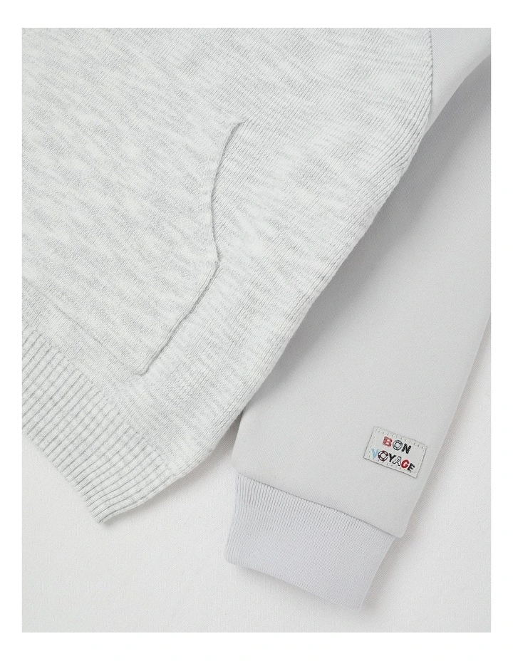 Hooded Raglan Knit Pull Over in Grey Marle image 4