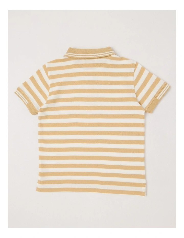 Short Sleeve Polo Shirt with Tipping in Tan & White Stripe image 3