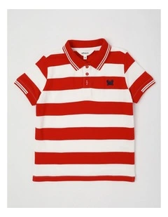 Short Sleeve Polo Shirt with Tipping in Red & White Stripe