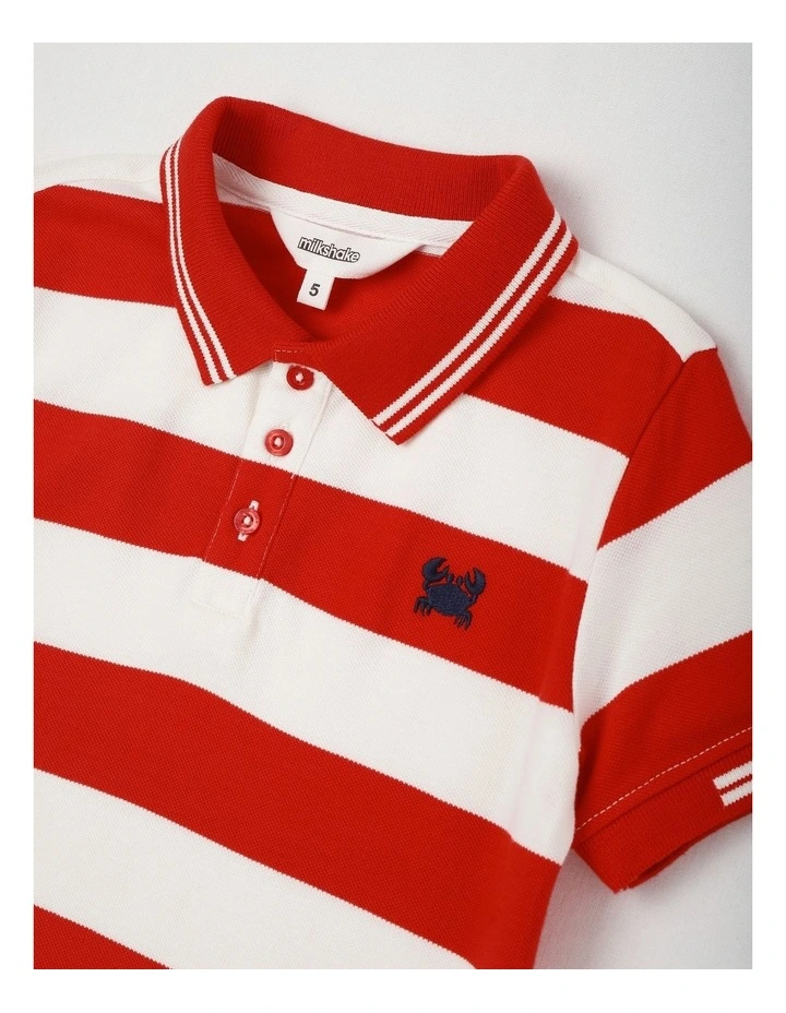 Short Sleeve Polo Shirt with Tipping in Red & White Stripe image 2