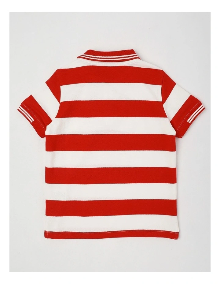 Short Sleeve Polo Shirt with Tipping in Red & White Stripe image 3