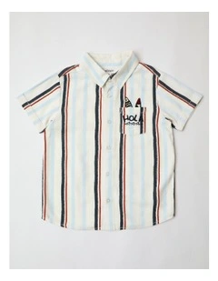Linen Shirt in Blue/Brown Stripe