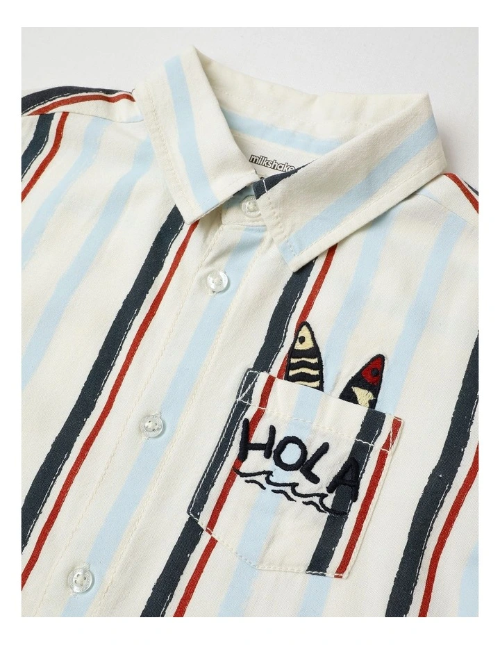 Linen Shirt in Blue/Brown Stripe image 2