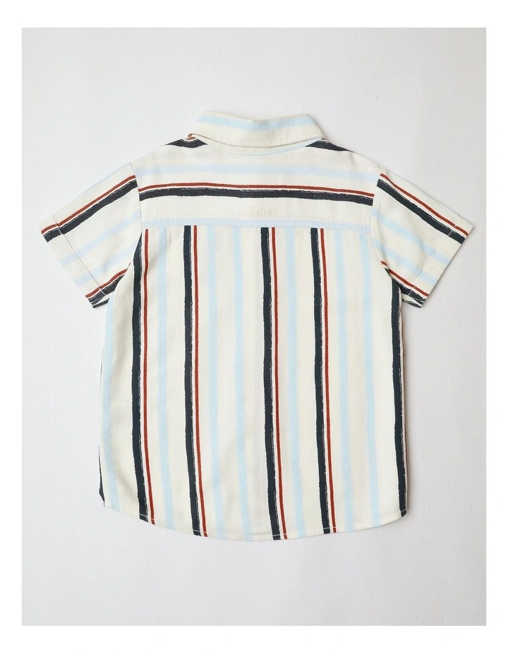 Linen Shirt in Blue/Brown Stripe image 3