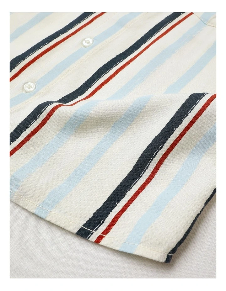 Linen Shirt in Blue/Brown Stripe image 4