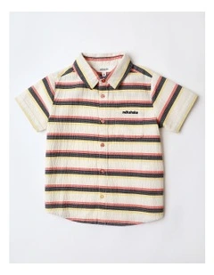 Seersucker Shirt in Beige and Navy Stripe