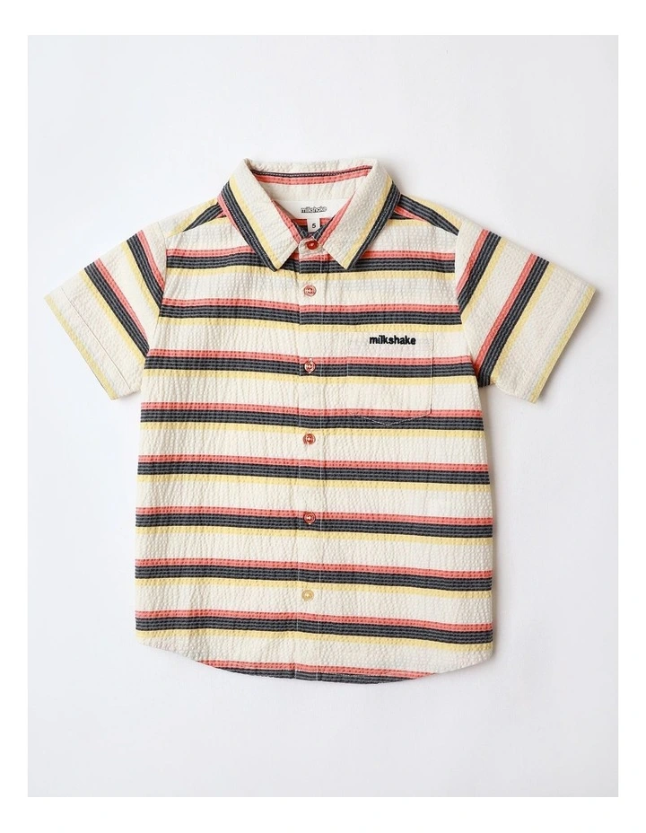 Seersucker Shirt in Beige and Navy Stripe image 1