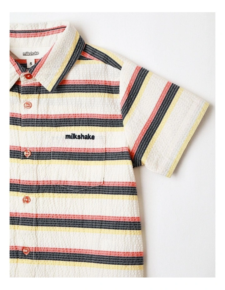 Seersucker Shirt in Beige and Navy Stripe image 2