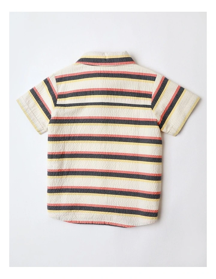 Seersucker Shirt in Beige and Navy Stripe image 3