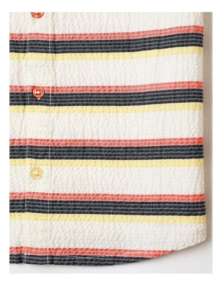 Seersucker Shirt in Beige and Navy Stripe image 4