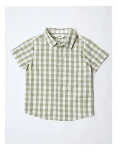 Seersucker Shirt in Sage and Ecru