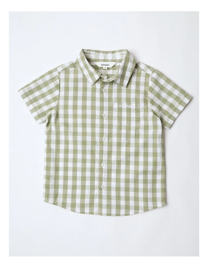 Seersucker Shirt in Sage and Ecru image 1