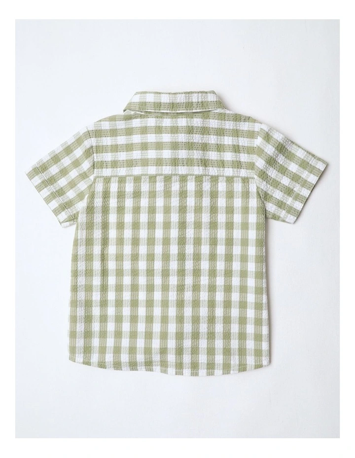 Seersucker Shirt in Sage and Ecru image 3