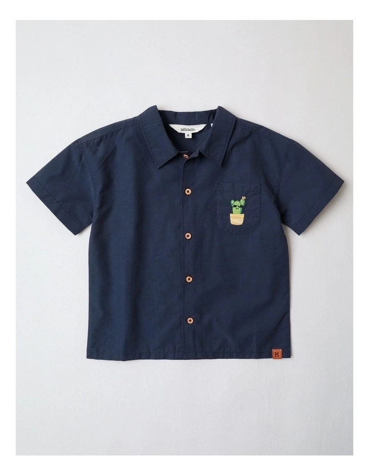 Textured Grid Shirt in Navy image 1