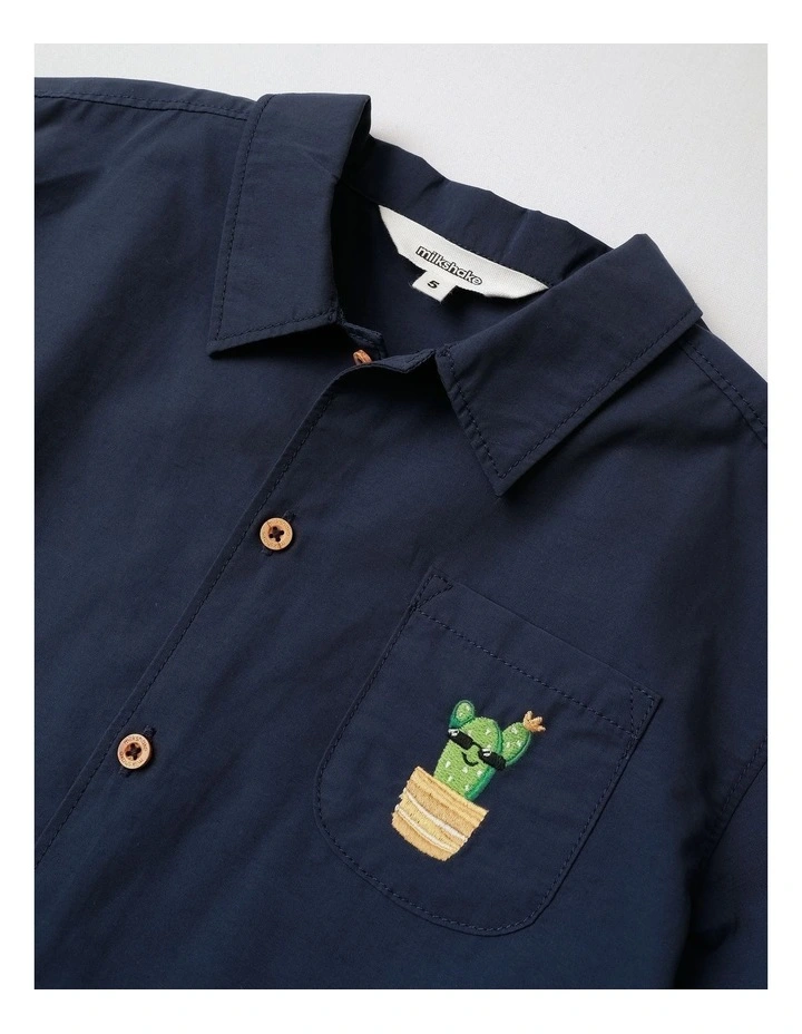 Textured Grid Shirt in Navy image 2