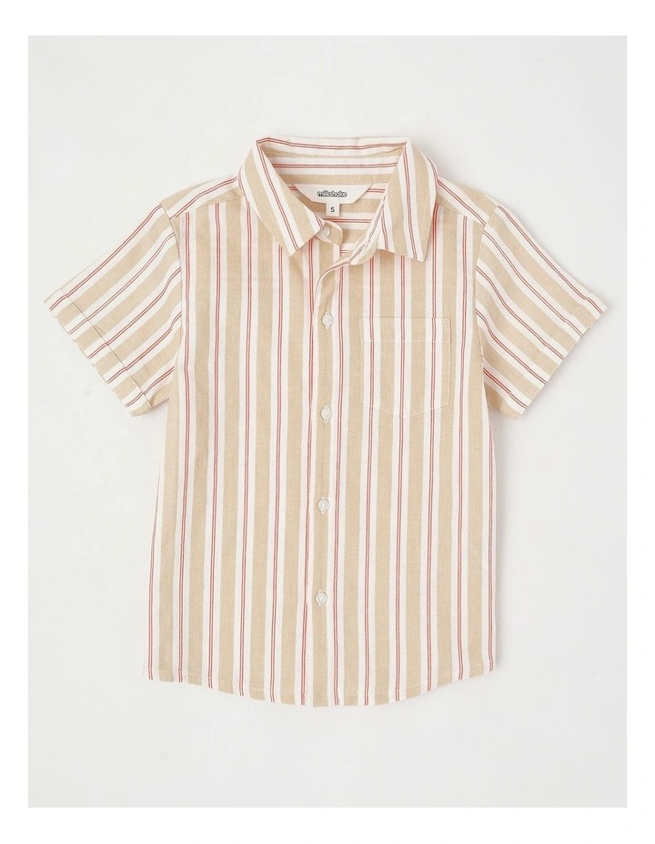 Short Sleeve Linen Shirt in Tan/Red Stripe image 1