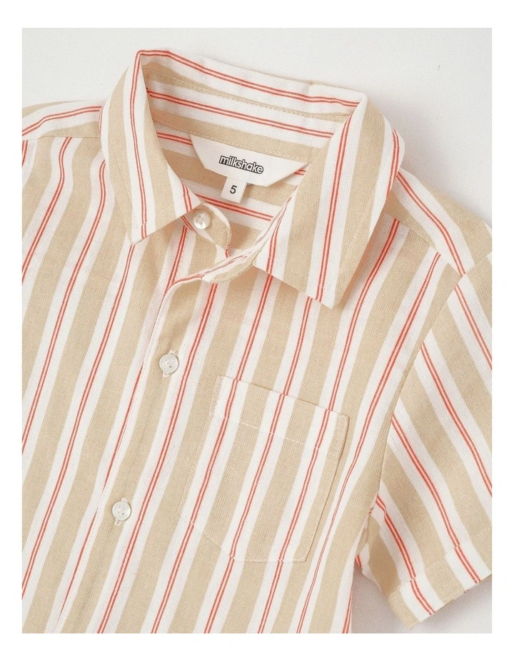 Short Sleeve Linen Shirt in Tan/Red Stripe image 2