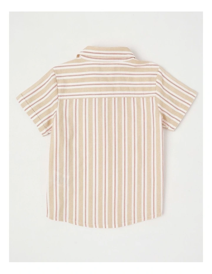 Short Sleeve Linen Shirt in Tan/Red Stripe image 3