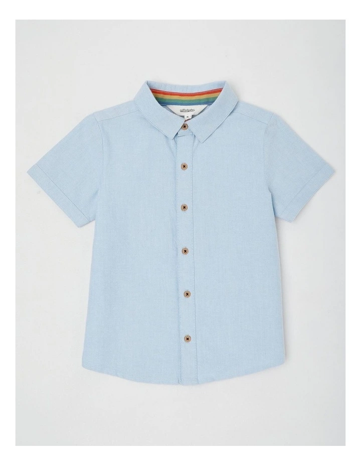 Short Sleeve Woven Oxford Shirt in Light Blue image 1