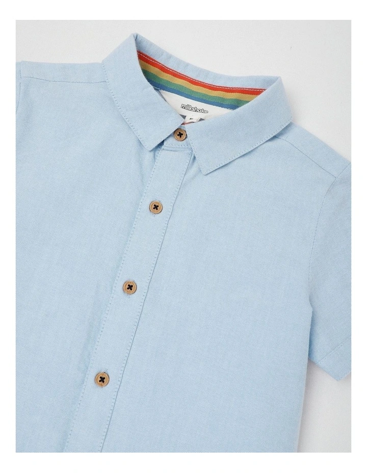 Short Sleeve Woven Oxford Shirt in Light Blue image 2