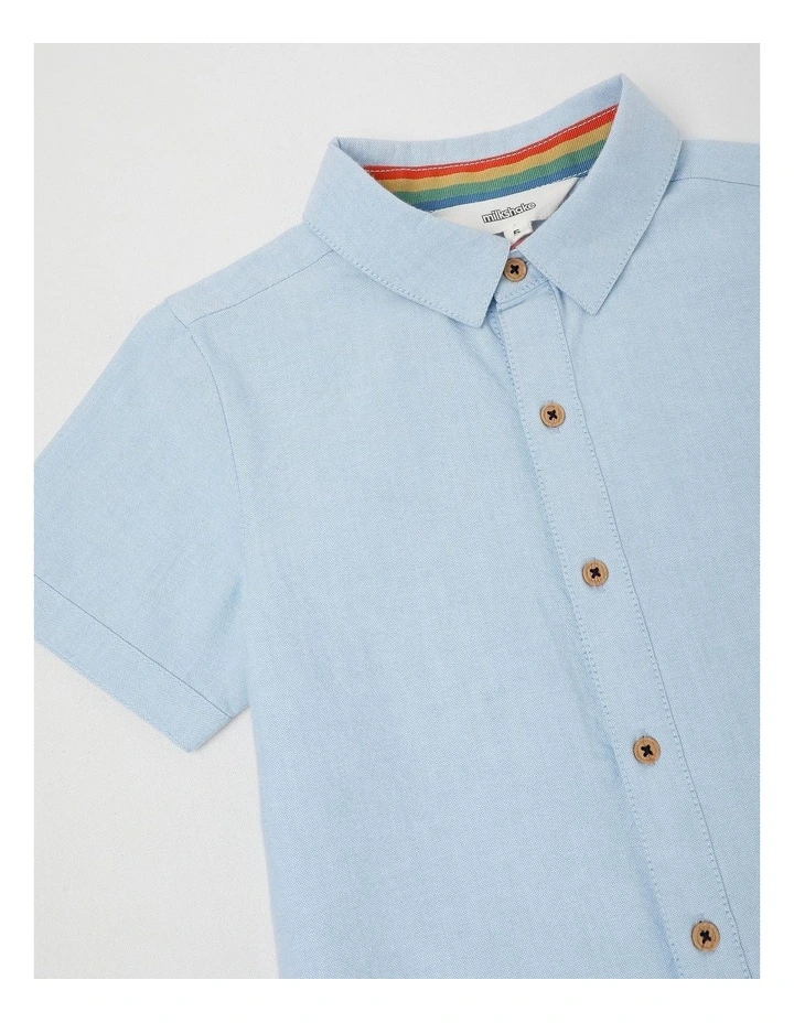 Short Sleeve Woven Oxford Shirt in Light Blue image 4