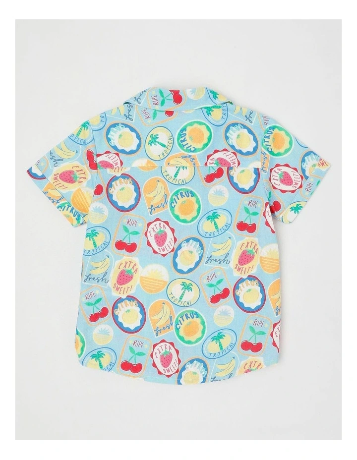 Short Sleeve Linen Shirt in Tropical Print Blue image 3