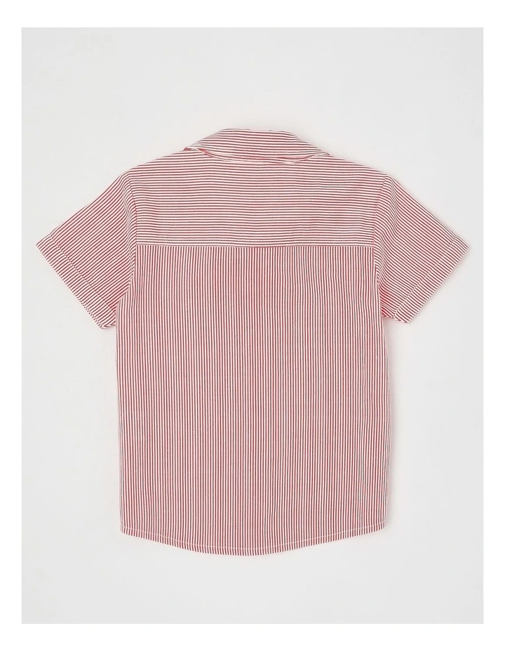 Short Sleeve Linen Shirt in Boat Red & White Stripe image 3