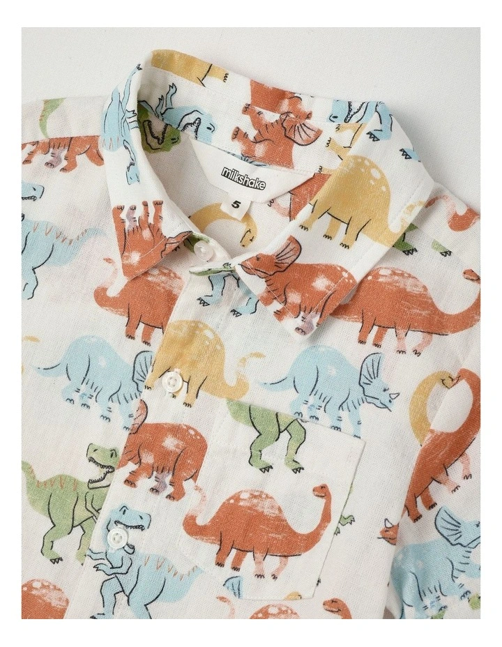 Short Sleeve Linen Shirt in Dino Print Multicolour image 2