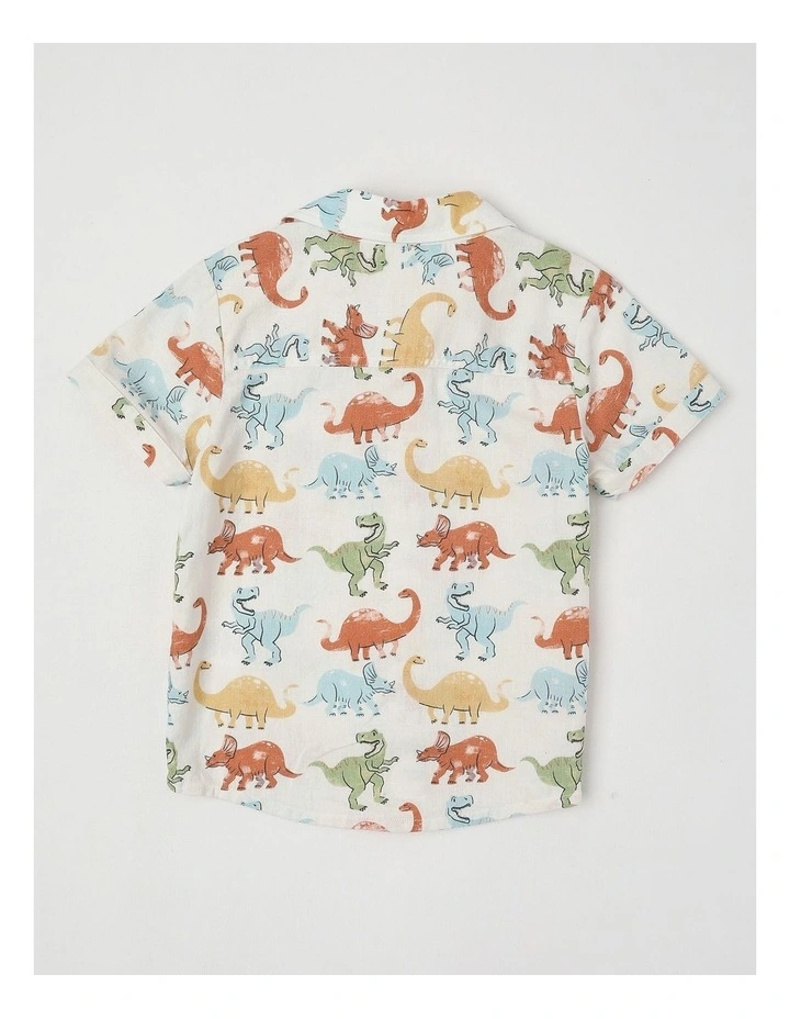 Short Sleeve Linen Shirt in Dino Print Multicolour image 3