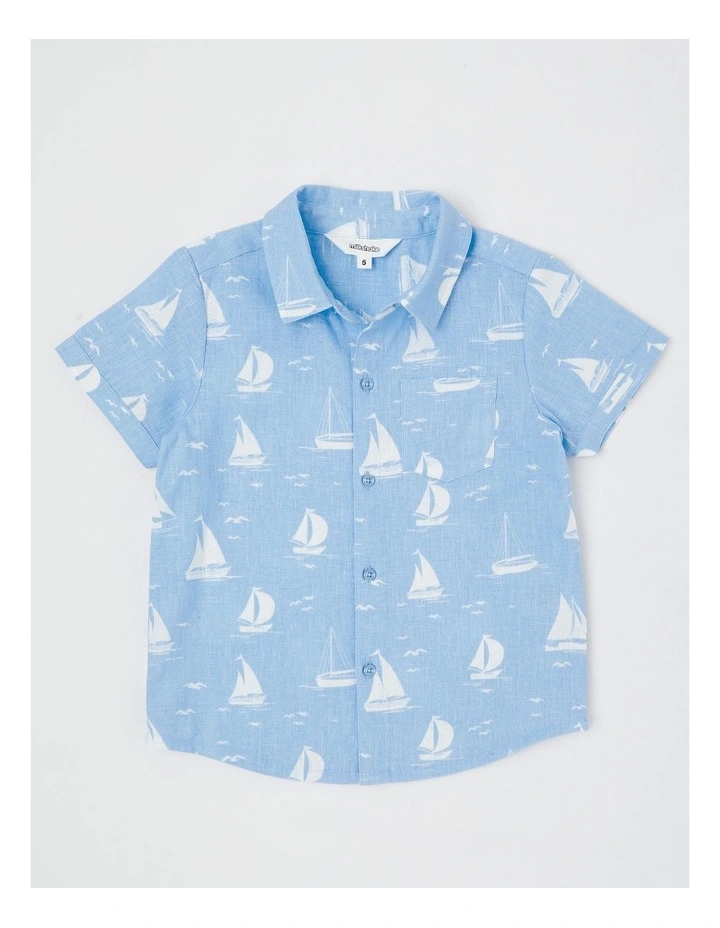 Short Sleeve Linen Shirt in Sailboat Blue image 1
