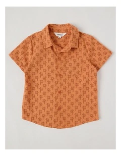 Short Sleeve Linen Shirt in Palm Tree Rust