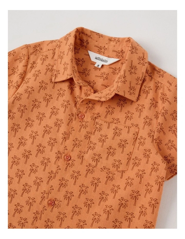 Short Sleeve Linen Shirt in Palm Tree Rust image 2