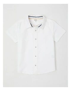 Short Sleeve Woven Oxford Shirt in White