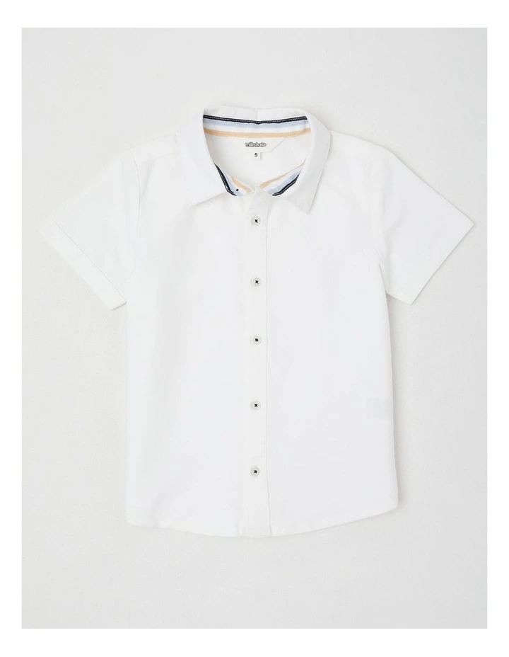 Short Sleeve Woven Oxford Shirt in White image 1